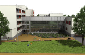 Tartu Tamme gümnaasiumi ja Tartu täiskasvanute gümnaasiumi ühise õppehoone eskiis. Allikas: RKAS