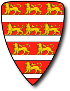 Ungari monarhide vanim tiitlivapp: üheksa kõndivat lõvi kuningas Imre 1202. aastasse dateeritud vapipitseril.