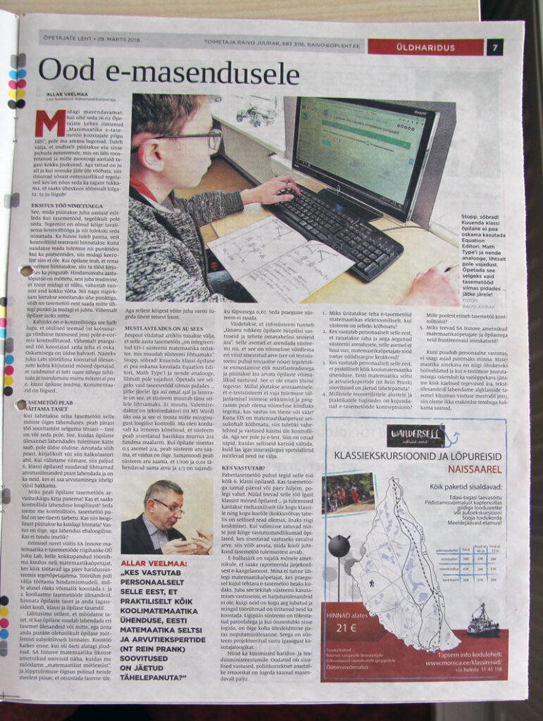 Matemaatika e-tasemetööd, vol. 2: Kolm küsimust haridusministrile