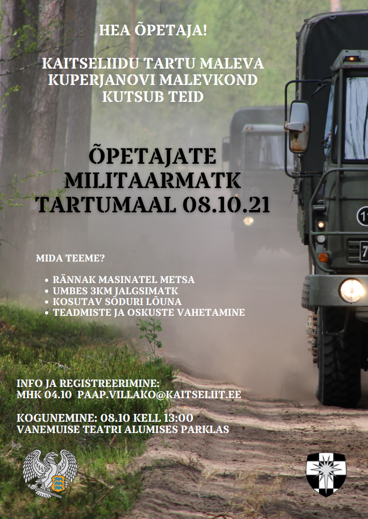 Kaitseliidu Kuperjanovi malevkond kutsub õpetajaid militaarmatkale