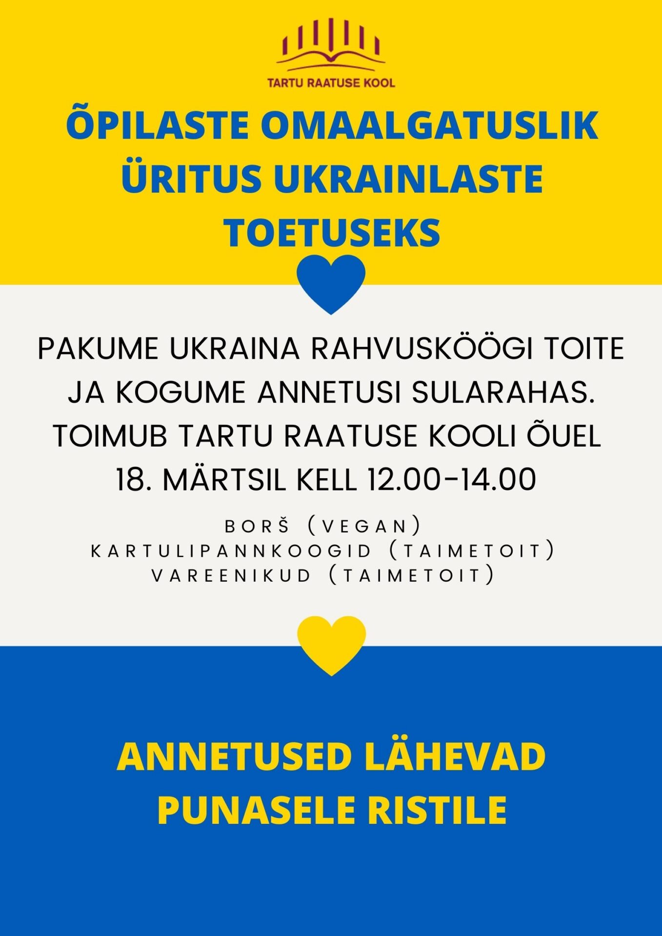 Tartu Raatuse Kooli õpilased koguvad Ukraina toetuseks raha heategevusliku boršilõunaga